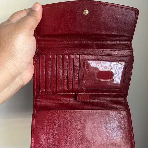 Fossil Wallet Vintage Red Leather Wallet Billfold Trifold Handbag Y2K Coin Pouch - Picture 4 of 8